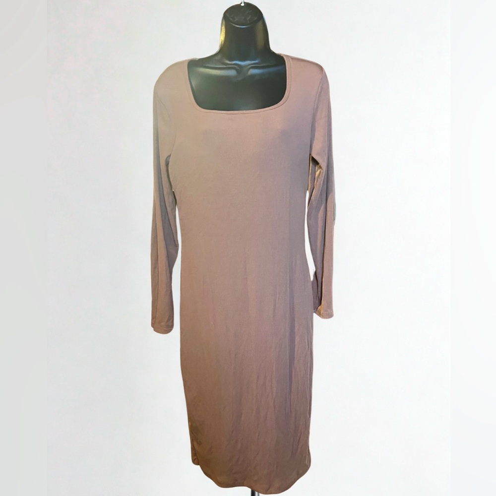 Popilush Ribbed Long Sleeve Bodycon Dress Built In Shape Wear Tan